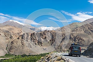 Beautiful scenic view from Between Leh and Nubra Valley in Ladakh, Jammu and Kashmir, India