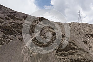 Ladakh mountain landscape and a transmission tower