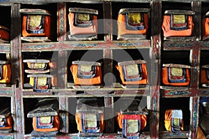 Ladakh - Old praying books inside the temple