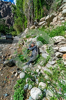 Boy in Turtuk Viilage - Landscape of Nubra Valley in Leh Ladakh, Jammu and Kashmir, India