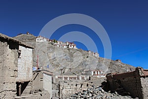 Ladakhi houses and monastery on hill