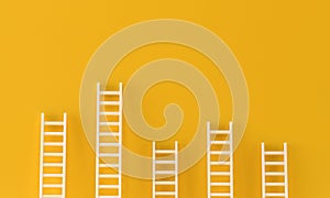 Ladder achievement collection on yellow wall. minimal studio background. 3d rendering