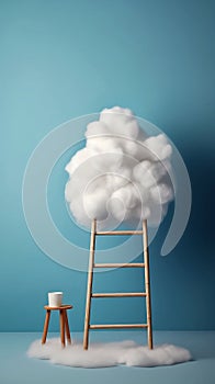 Ladder in blue room leading to a fluffy cloud