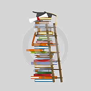 Ladder on books tower