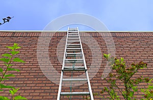 Ladder red brick wall freedom concept aspirations goals motivation success business opportunity blue sky
