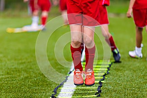 Ladder Drills Exercises for Football Soccer team. Young Players photo