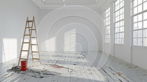 The ladder in empty room. AI generated