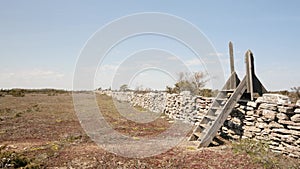 Ladder Over Stone Wall at Great Alvar in Oland, Sweden, Hiking Scene