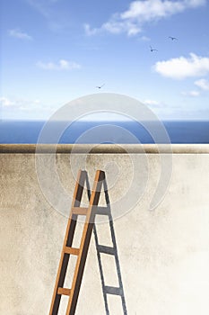 Ladder passes the wall, a door to freedom photo