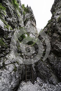 Ladder on a rocky hiking trail in Prosiecka valley, Slovakia