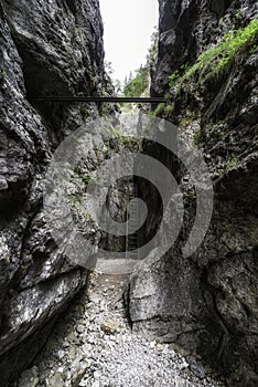 Ladder on a rocky hiking trail in Prosiecka valley, Slovakia