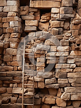 a ladder is sitting on top of a pile of rocks