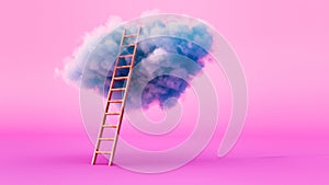 ladder straight to the blue cloud 3d rendering