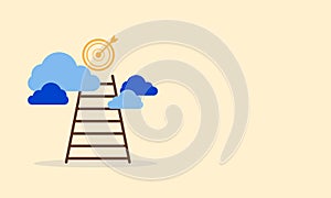 Ladder success step concept. The ladder with clouds and profit target darts on the sky. Business and career. Aim and goal.