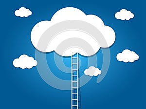 ladder to the clouds on blue background