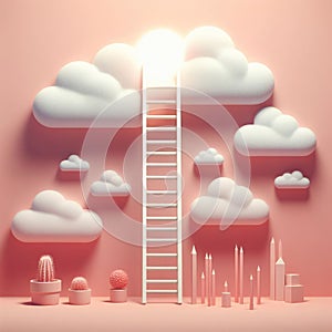 Ladder to clouds in a dreamy landscape