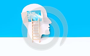 Ladder to Human Mind Isolated on Blue and White Background
