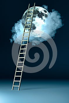 Ladder to the moon 3d rendering,this image elements furnished by NASA