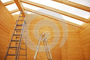 Ladders in Partially Constructed Wooden House