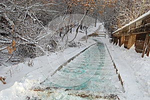 Ladders and trails covered with snow