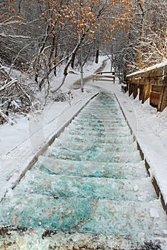 Ladders and trails covered with snow