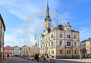 Ladek Zdroj , old town market with city hall and tenement houses