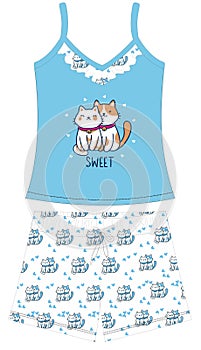 ladies 2 pcs set cute cat print vector