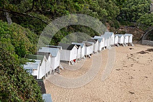 Ladies Beach french plage des Dames with wooden house cabin in Noirmoutier en l`Ile island