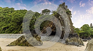 Ladies Cave on the Glen Beach, Saundersfoot, Wales at low tide; a spectacular example of an anticline