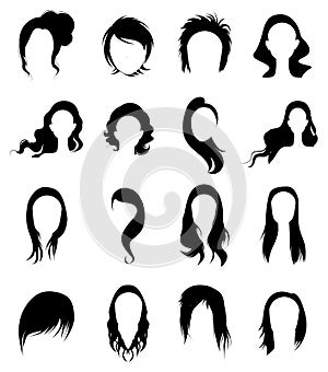 Ladies hair wig icons set