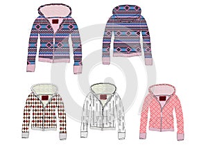 Ladies Jacquard front zip sweater inside Sherpa fabric design