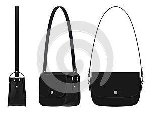Ladies leather black bag with shoulder strap
