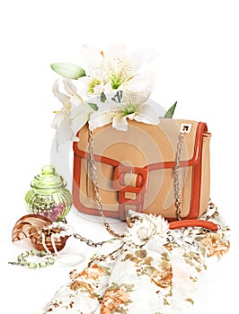 Ladies leather handbag with flowers