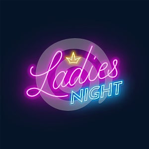 Ladies Night neon lettering on dark background.