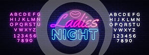 Ladies Night neon sign vector. Night Party Design template poster neon sign, light banner, nightly bright advertising