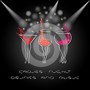 Ladies night poster with Cocktails. Design for women party