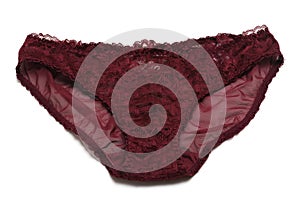 A ladies panty with laces flowery patterns and plain red maroon color