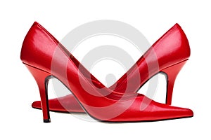 Ladies red high heels shoes isolated