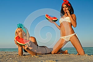 Ladies at sea with watermelon