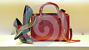 Ladies shoes, handbag and jewelry photo
