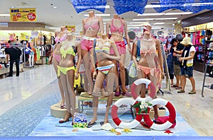 Ladies swimwear section at shopping mall