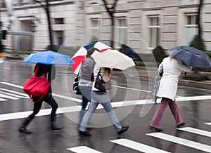 Ladies with umbrellas in the rain