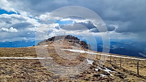 Ladinger Spitz - Scenic view on summit cross of mountain peak Grosser Sauofen, Saualpe, Lavanttal Alps, Carinthia, Austria