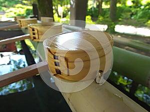 A ladle or a dipper to purify one`s hands and mouth at chozuya in a shinto shrine