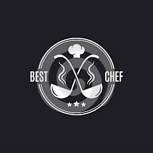 Ladle logo with chef hat. Best chef sign on black