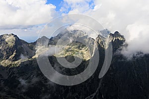 Ladovy stit and Prostredny hrot, view from Slavkovsky stit, High Tatras, Vysoke Tatry, Slovakia.