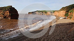 Ladram Bay beach level view Devon England UK PAN