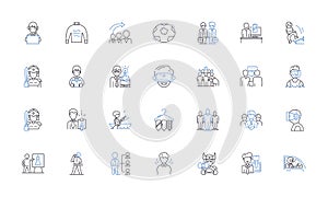 Lads line icons collection. Boys, Friends, Companions, Bros, Buddies, Pals, Mates vector and linear illustration. Chums