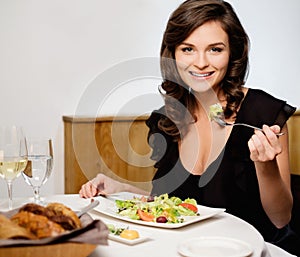 Lady alone in restaurant