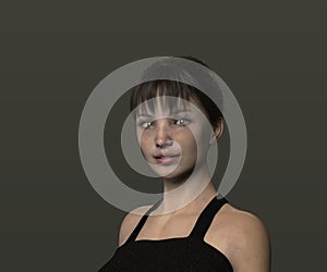 Lady in black dress. Person in the image is computer generated by 3D rendering. No model release is needed as the person